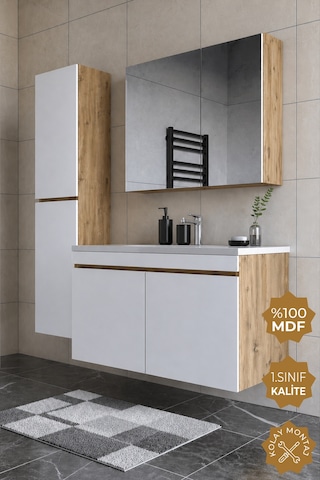 Teta Home Tokyo 100 Cm Mdf Banyo Dolabı Seti + Boy Dolabı Atlantik Çam - Beyaz