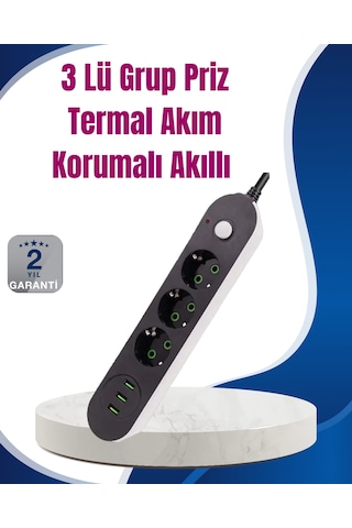 3 Usb Çıkışlı Hızlı Şarjlı Anahtarlı Üçlü Priz Standart