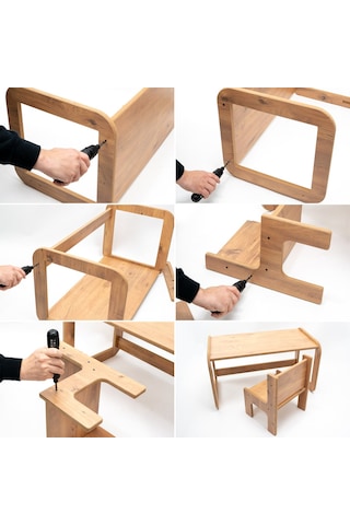 Çocuk Etkinlik Masası - Çocuk Oyun Çalışma Masası Çift Kişilik Ceviz