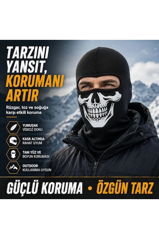 Womanandkids Wak Unisex Kuru Kafa Baskılı Balaklava 1 Adet Tek Beden Viskoz Kask İçi Motosiklet Maskesi Siyah