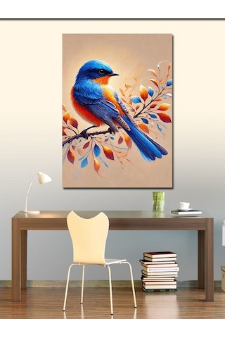 Kanvas Tablo Mavi Kuş Ve Çiçek Dalı 70cmx100cm