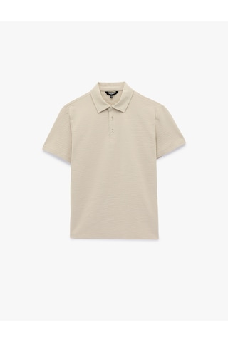 Koton Regular Fit Kısa Kollu Dokulu Pamuklu Polo Yaka Tişört Bej 6sam10078mk Ekru