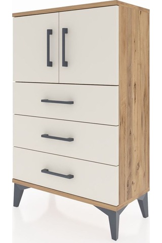 Arges Komodin Tek Raflı 3 Çekmeceli 2 Kapaklı 60x30x96 Çam-ay... Çam