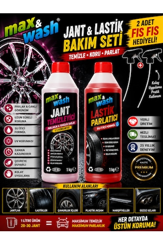 Max&wash Jant & Lastik Bakım Seti 2x1 Kg Jant Temizleyici + Lastik Parlatıcı + 2 Adet Fısfıs Hediyeli Profesyonel Araç Bakım Seti