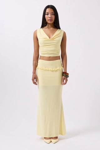 Katlama Bel Detay Maxi Etek Sarı