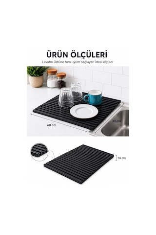 Sas Haus Plastik Pratik Lavabo Tezgah Üstü Bulaşık Kurutmalığı Siyah 35 X 45 S-10145