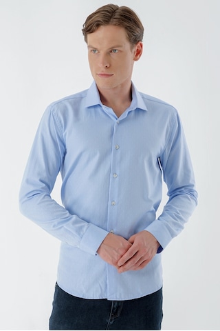 Morven Erkek A. Mavi Parma Armür Şamre Desenli Slim Fit Gömlek 23mc004143311 A. Mavi