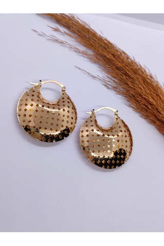 Sapphire Store Gold Renk Özel Tasarım Delikli Küpe Altın