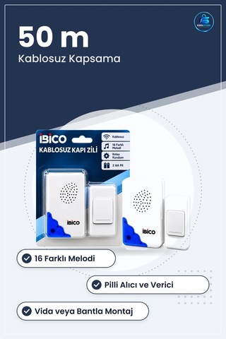 Kablosuz Kapı Zili 50 M Melodi Pilli Alıcı Verici Buton Ev Ofis A