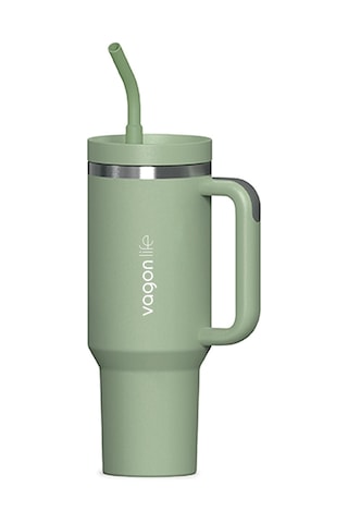Tumbler Quencher Cup 1200 Ml Pipetli Rahat İçim Kulplu Sus304 Paslanmaz Çelik 1.2l Termos 1103-1200ml Yeşil Diğer