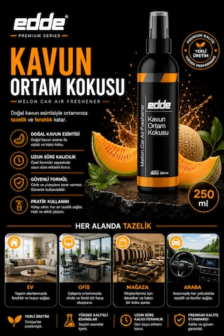 Edde Kavun Kokulu Ferah Kalıcı Araba Araç Oto Kokusu Araç Içi Kokuları 250 Ml Oto Parfümü Oto Detailing
