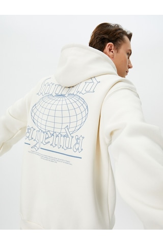 Koton Oversize Sweatshirt Kapşonlu Arkası Baskılı Sloganlı Ekru 4wam70457mk Ekru