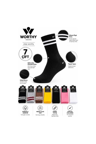 Worthy Socks 7'li Unisex Yüksek Kaliteli Spor Atletik Tenis Corap Seti 7 Çift Çok Renkli