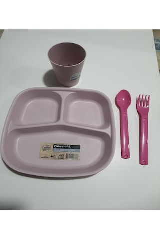 Reis Kahvaltı Tabağı 3 Bölmeli Mama Tabağı Tabldot Ve Bardak Ve Catal Kaşık