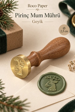 Yılbaşı Temalı Ahşap Pirinç Mum Mührü - 2.5 Cm Çap, Yeniyıl Geyik Çok Renkli