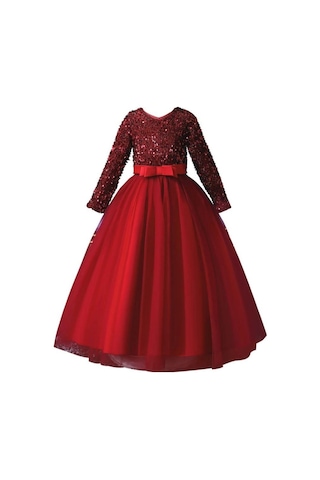 Mashotrend Kırmızı Zara Payetli Çocuk Abiye - Kız Çocuk Elbise Kırmızı