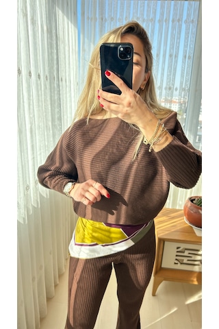 Elif Tarakçı Butik Kahverengi Triko Takım Kahverengi