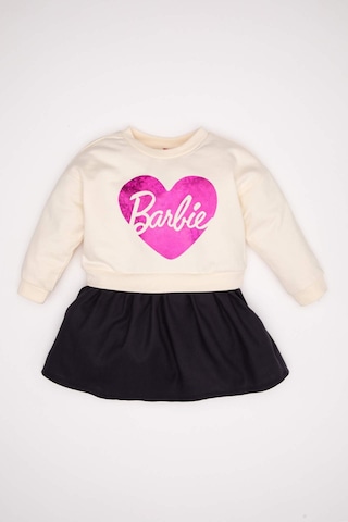 Defacto Kız Bebek Bisiklet Yaka Barbie Uzun Kollu Sweatshirt Elbise D2542A524AUER233 Ekru
