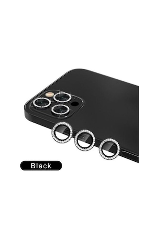 Binano Apple Uyumlu iPhone 11 Pro/11 Pro Max/12 Pro Taşlı Siyah Kamera Koruyuc