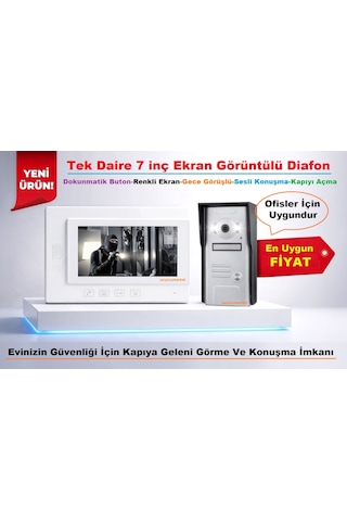 Görüntülü Diafon Sistemi 7 İnç Ekran Daire-ofis İçin Uygundur + Renkli + Sesli Konuşma + Kapıyı Açma