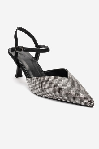 Luvi Shoes Nıvora Siyah Gümüş Taşlı Kadın İnce Topuklu Abiye Ayakkabı