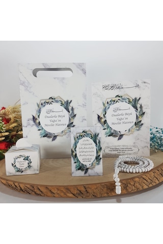 Yaprak Erkek Bebek 5Li Set- Yasin + Tesbih + Çanta + Magnet + Lo