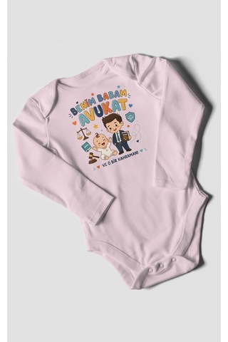 Morivokids Benim Babam Avukat Uzun Kollu Bebek Body %100 Pamuk Bebe Pembe