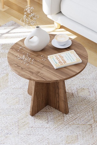 Mantar Orta Sehpa İskandinav Stili Yuvarlak Orta Sehpa 58 Cm - Ceviz