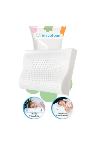 Viscofoam Hava Kanallı Ortopedik Boyun Destekli Yastık Visco Yastık 57x37x10-7cm