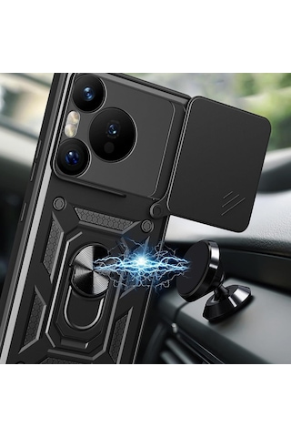 Caseonn Huawei Pura 80 Pro Kılıf Sürgülü Kamera Korumalı Yüzüklü Mıknatıslı Tank Kapak Lacivert