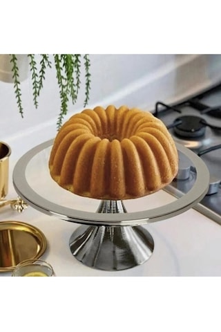 Gümüş Yuvarlak Kek, Kurabiye Ve Ayaklı Pasta Standı