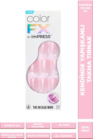 İmpress Color Fx Kendinden Yapışkanlı Takma Tırnak Kısa Pembe Simli