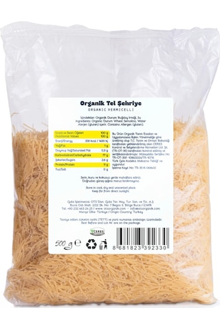 Org.tel Sehrıye 500 Gr Organik Sertifikalı, Pestisit Analizli 500 G