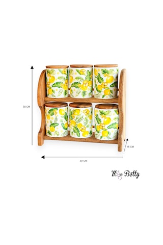 Mıss Betty 9878 Cıtrus Standlı 6lı Porselen Baharatlık Sarı