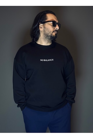 Dark Line No Balance Remains Sırt Baskılı %100 Pamuk Unisex Siyah Oversize Sweatshirt Siyah
