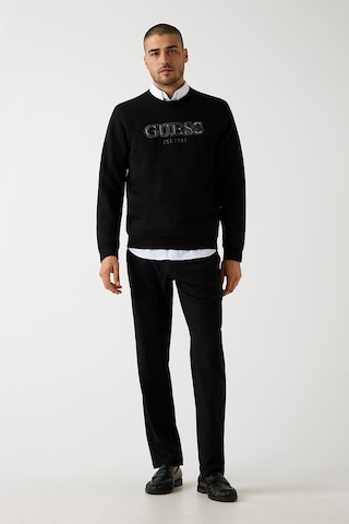 Guess Erkek Fleece Nakışlı Logo Sweatshirt - Siyah Siyah