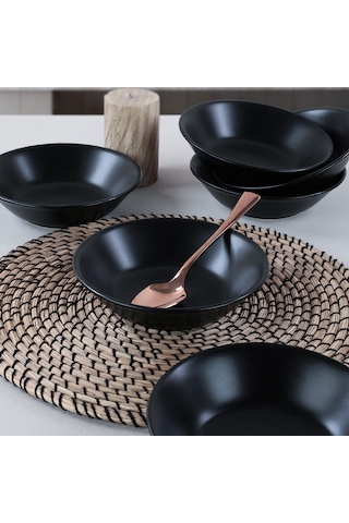 Mat Siyah Hitit Yemek Tabağı 18 Cm 6 Adet Siyah