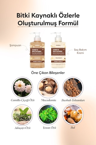 Canlandırıcı Saç Bakım Seti Kundal Honey & Macadamia Nature Shampoo+treatment-amber Vanilla Edition