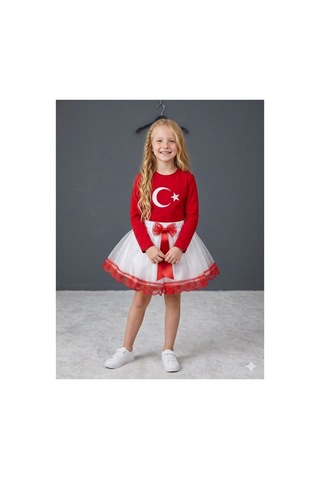 Çlm Store Tütü Etek Ve Uzun Kollu Ayyıldızlı Tişört Kırmızı Kırmızı