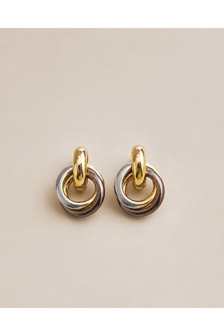 Çok Renkli Halka Küpe Altın Gümüş Ve Rose Gold Detaylı Modern Şık