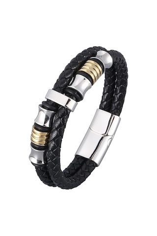 Erkek Klasik Bileklik Moda Takı Siyah Deri İp Zincir Charm Bileklik Spor Günlük Stil Siyah