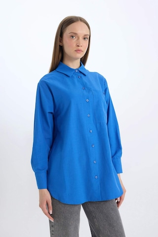 DeFacto Relax Fit Poplin Basic Düz Uzun Kollu Gömlek Tunik D7342AX25SPBE463 Mavi