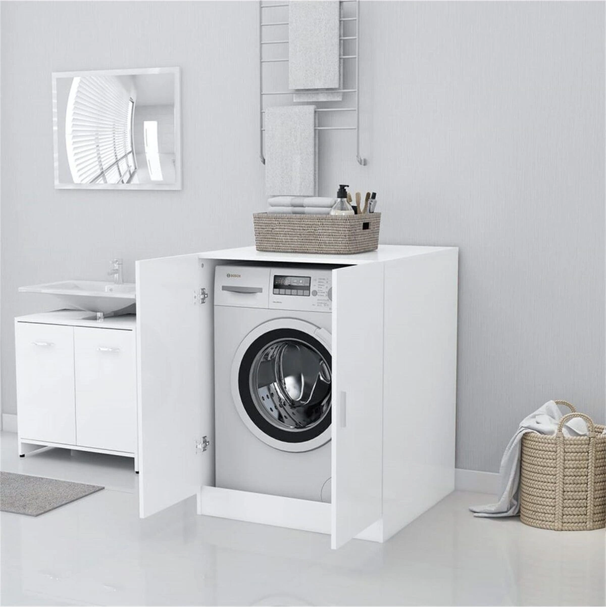 Serpin Banyo Dolabı-çok Amaçlı-çamaşır Makinesi Dolabı-beyaz Beyaz