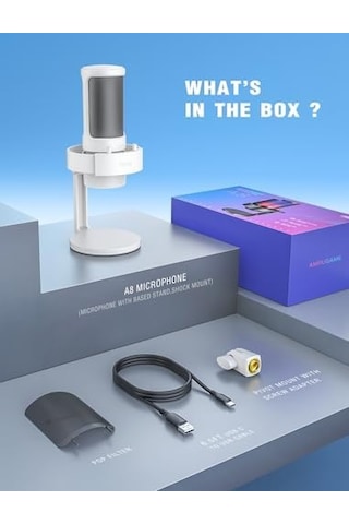 Ampligame A8 Beyaz Usb Mikrofon Oyuncu Bilgisayar Mikrofonu White