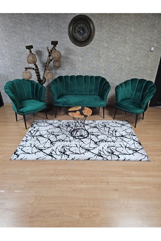 Zafir Papatya Çay Seti Koltuk Takımı Siyah Boyalı Sivriltme Ayak, Balkon, Salon, Ofis, Cafe Koltuk Takımı Yeşil