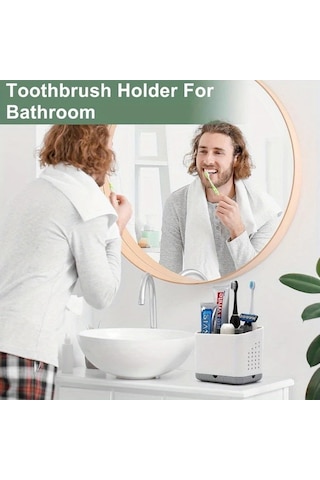 Elmpaly Beyaz Ve Gri Modern Diş Fırçası Askısı 4 Yuvalı Diş Macunu Saklama Plastik Banyo Depolama 1