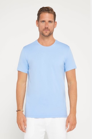 Tudors Erkek Slim Fit Dar Kesim Pamuklu Yumuşak Doku Likralı Esnek Kumaş Basic Mavi Bisiklet Yaka Tişört-31215 Mavi