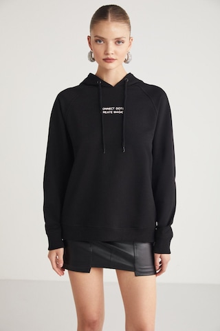 Ethıquet Glace Kadın Ön Ve Arka Baskı Detaylı Kapüşonlu Regular Fit Normal Kalıp Siyah Sweatshirt