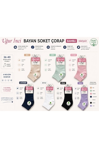 Uğur İnci Bayan Bambu Dikişsiz Soket Çorap 36-40 Numara Yumuşak Dokulu Günlük Çorap 6 Lı Paket Pembe