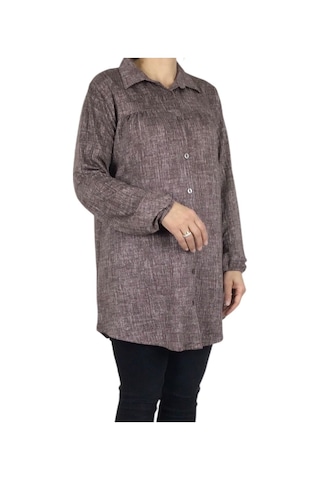 Mevsimlik Kolları Lastikli Boydan Düğmeli Gömlek Kahverengi